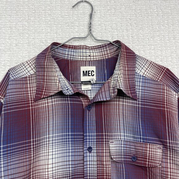 Mountain Equipment Co-op MEC light Hiking Button Shirt Men L Plaid Red / Blue - Picture 2 of 13